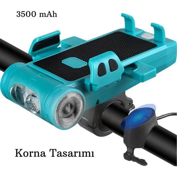 Monozone 5in1 Bisiklet Feneri Şarjlı Telefon Tutucu+Korna +Sis Farı 3500Mah PowerBank Scooter Lambası - 8