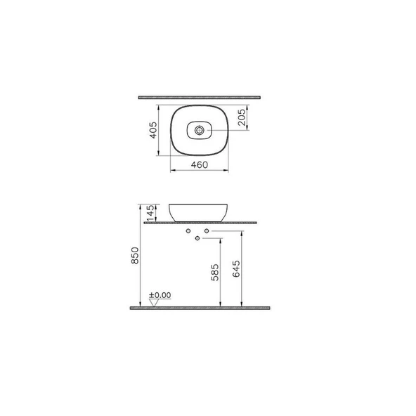 5994B401-0016 Vitra Outline Kare Çanak Lavabo, 48 cm, Mat Beyaz - 2