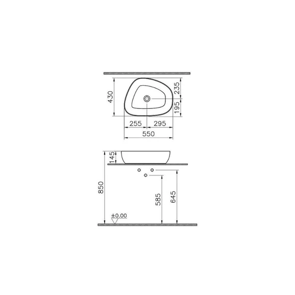 5991B401-0016 Vitra Outline Asimetrik Çanak Lavabo, 56 cm, Mat Beyaz - 2