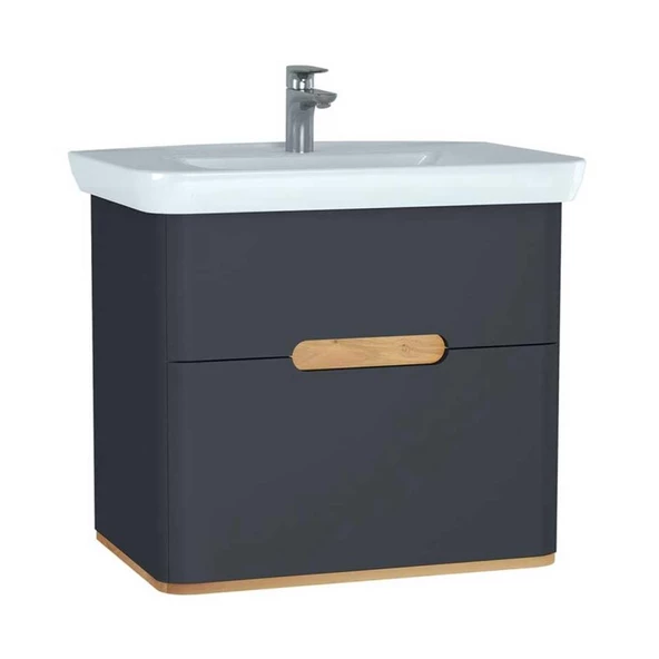 60836 Vitra Sento Çift Çekmeceli Lavabo Dolabı, Ayaksız, 80 Cm, Mat Antrasit