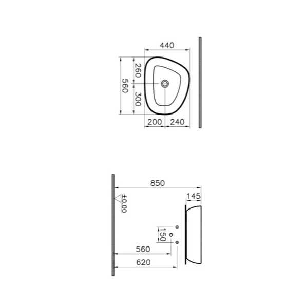 5991B483-0016 Vitra Outline Asimetrik Çanak Lavabo, 56 cm, Mat Siyah - 2
