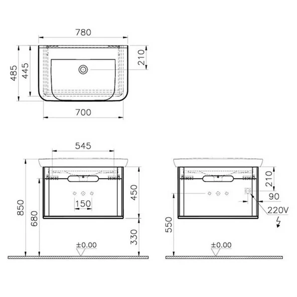 60819 Vitra Sento Tek Çekmeceli Lavabo Dolabı, Ayaksız, 80 Cm, Mat Antrasit - Resim 2