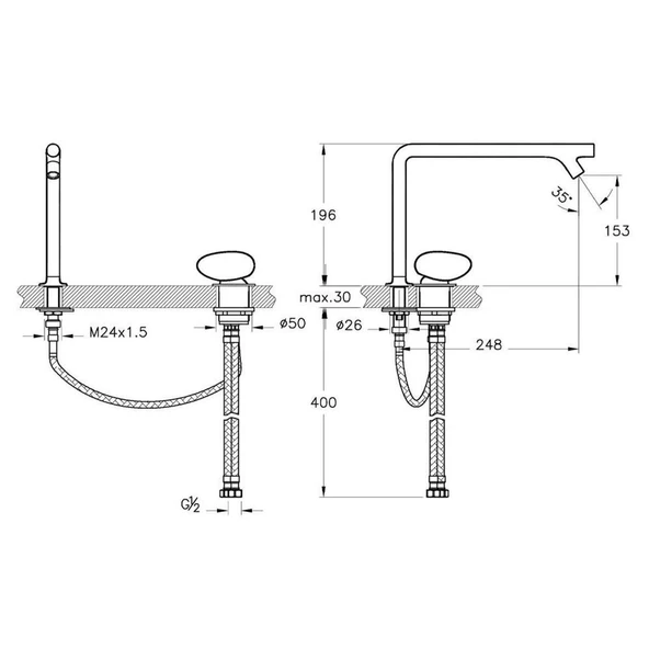 A42304 Artema İstanbul Lavabo Bataryası (2 Delikli Lavabolar için) - 4