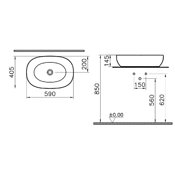 5995B483-0016 Vitra Outline Oval Çanak Lavabo, 60 cm, Mat Siyah - 2
