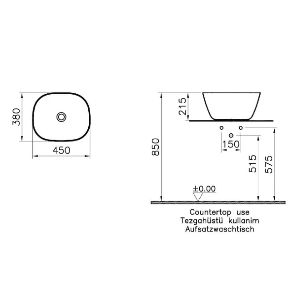 7811B403-0016 Vitra Plural Kare Yüksek Çanak Lavabo, 45 cm - 2