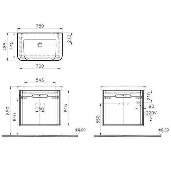 60809 Vitra Sento Kapaklı Lavabo Dolabı, Ayaksız, 80 Cm, Mat Antrasit - 2