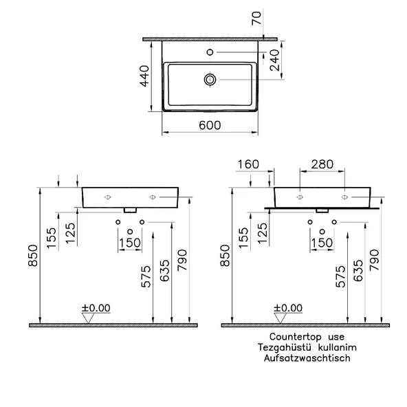 7432B003-0001 Vitra Nuo Dikdörtgen Lavabo, 60 cm - 2