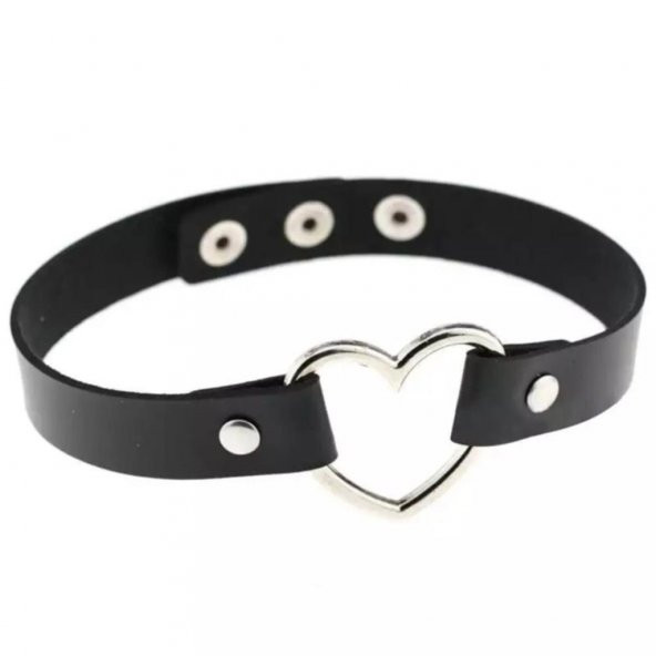 Siyah Deri Tasma Kalp 35 cm Choker Bayan Kolye Takı - 2