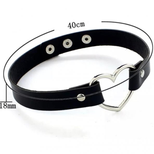 Siyah Deri Tasma Kalp 35 cm Choker Bayan Kolye Takı - 3