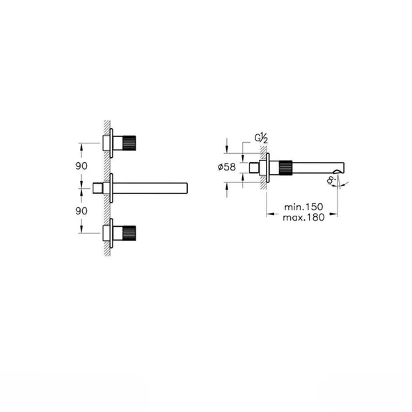Vitra Origin Ankastre Lavabo Bataryası, Fırçalı Nikel (Sıva Üstü Grubu) A4258234 - 2