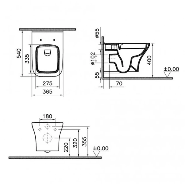 7484L003-0090 Vitra Zentrum Square SmoothFlush Kanalsız Asma Klozet - 2
