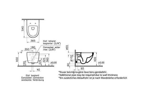 VitrA Asma Klozet Sento Rim-ex Kanalsız, Mat Siyah, 7748B083-0559 - 3