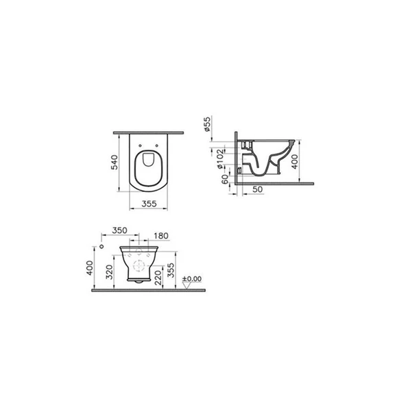 7805B003-0090 Vitra Valarte Rim-ex Kanalsız Asma Klozet - 2