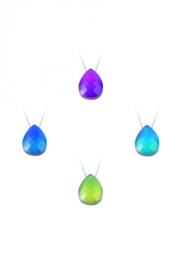 Kalp Model His Taşı Isıya Göre Renk Değiştiren Gümüş Kolye - Resim 3