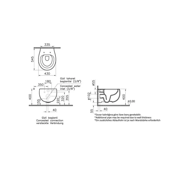 5885B401-0559 Vitra Memoria Rim-Ex Kanalsız Asma Klozet, Mat Beyaz - Resim 2