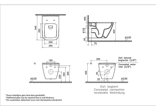 VitrA Asma Klozet Integra Square Rim-ex Kanalsız, Gizli Montaj, 7082L003-0090 - 5