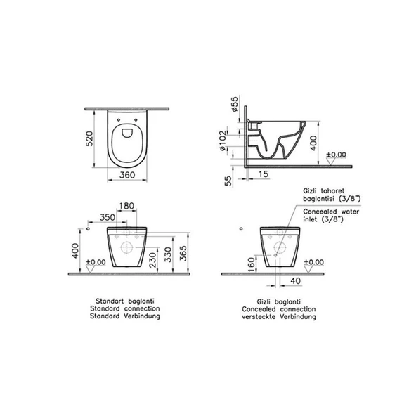 VitrA Asma Klozet S50 Rim-ex Kanalsız, 7740B003-0850 - Resim 3