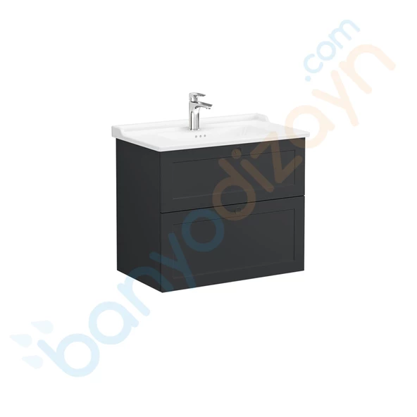 68873 Vitra Root Classic Çift Çekmeceli Lavabo Dolabı, 80 cm, Mat Grafit (Klasik Lavabo Dahil)