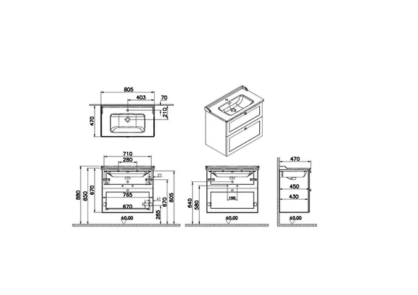 68869 Vitra Root Classic Çift Çekmeceli Lavabo Dolabı, 80 cm, Mat Beyaz (Klasik Lavabo Dahil) - Resim 2