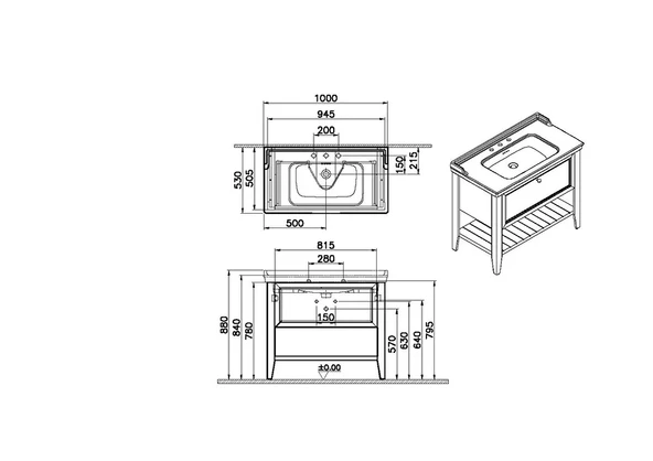 65819 Vitra Valarte Neo Tek Çekmeceli Etajerli Lavabo Dolabı, 100 cm, Retro Yeşil (Lavabo Dahil) - Resim 2