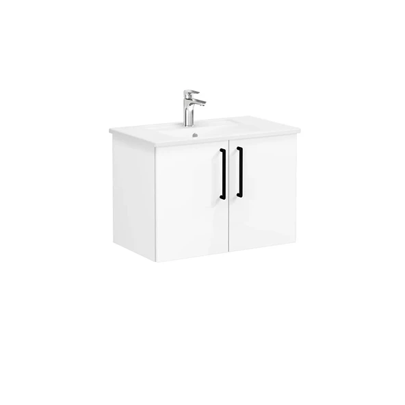 66390 Vitra Root Flat Kapaklı Lavabo Dolabı, 80 cm, Parlak Beyaz (Köşeli Lavabo Dahil)