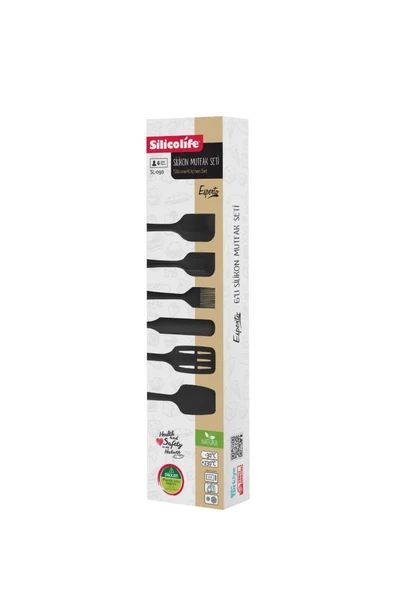 Silikon Mutfak Seti 6’lı, Isıya Dayanıklı Yanmaz Yapışmaz Silikon Spatula Seti 6 Parça Siyah - 6