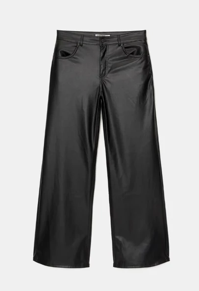 Pull & Bear Geniş paça suni deri pantolon - 5