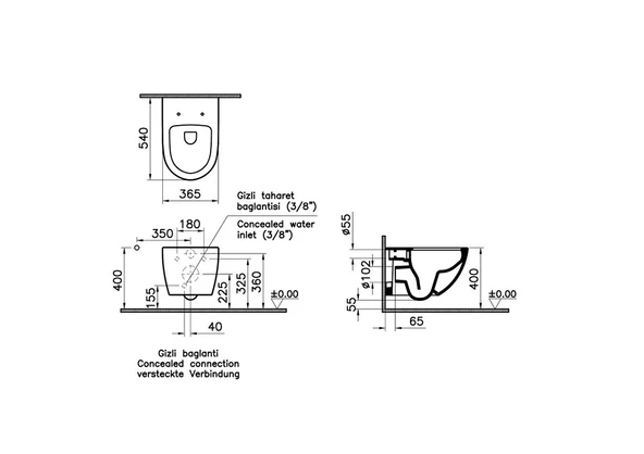7748B070-0559 Vitra Sento Rim-ex Kanalsız Asma Klozet, Parlak Siyah - 2