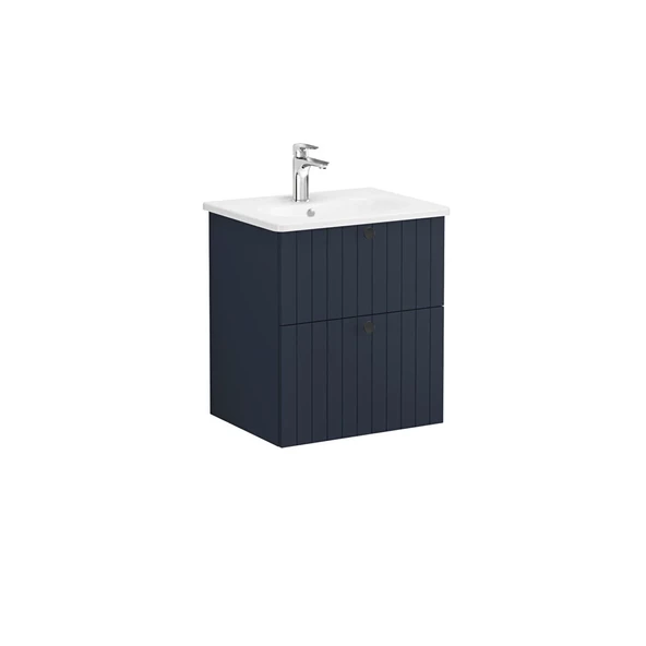 69420 Vitra Root Groove Çift Çekmeceli Lavabo Dolabı, 60 cm, Mat Lacivert (Yuvarlak Lavabo Dahil)