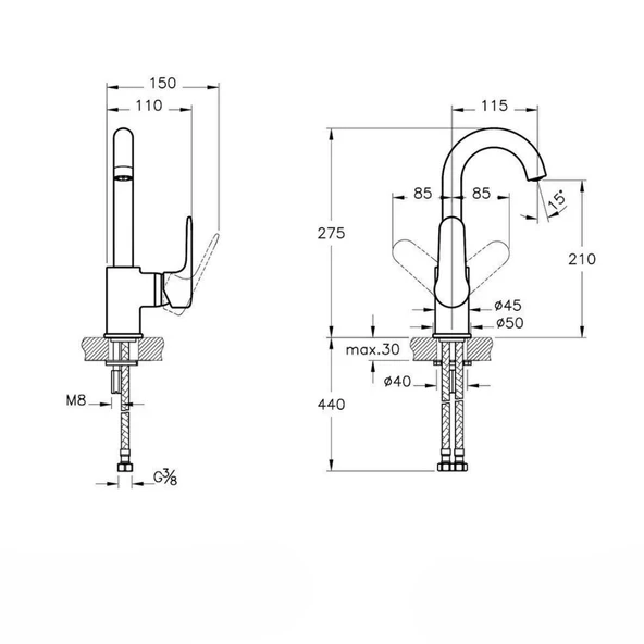Artema Root Round Lavabo Bataryası Döner Borulu Fırçalı Nikel A4275434 - 2