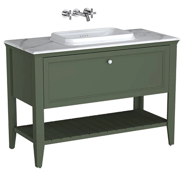 65822 Vitra Valarte Neo Tek Çekmeceli Tezgah Üstü Lavabo Dolabı, 120 cm, Retro Yeşil (Mermer Tezgah ve Lavabo dahil)