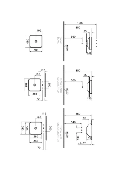 4441B497-1747 Vitra Water Jewels Kare Çanak Lavabo, 40 cm, Siyah-Beyaz - 2