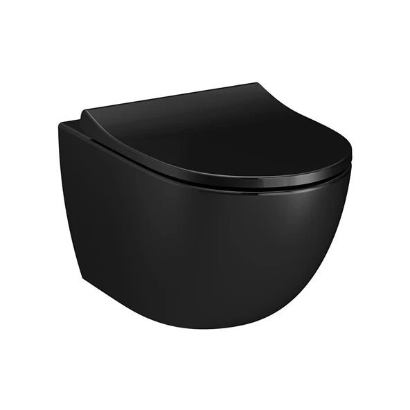 7748B070-0559 Vitra Sento Rim-ex Kanalsız Asma Klozet, Parlak Siyah
