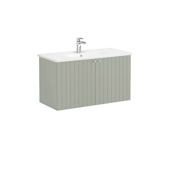 69316 Vitra Root Groove Kapaklı Lavabo Dolabı, 100 cm, Mat Retro Yeşil (Yuvarlak Lavabo Dahil) - 1