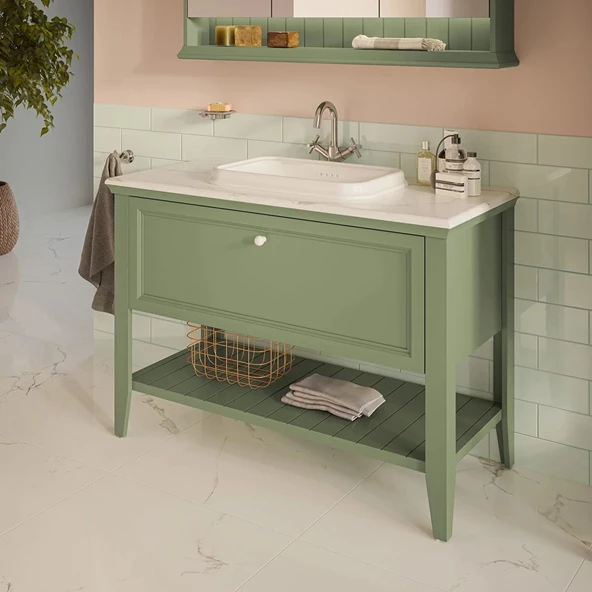 65822 Vitra Valarte Neo Tek Çekmeceli Tezgah Üstü Lavabo Dolabı, 120 cm, Retro Yeşil (Mermer Tezgah ve Lavabo dahil) - 2
