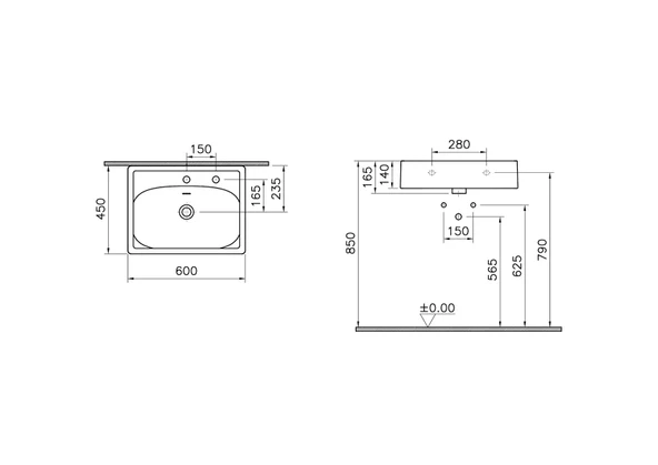 7241B403-1514 Vitra Equal Lavabo, 60 cm, (Entegre Temassız Sıvı Sabunluk Deliklidir) - 2