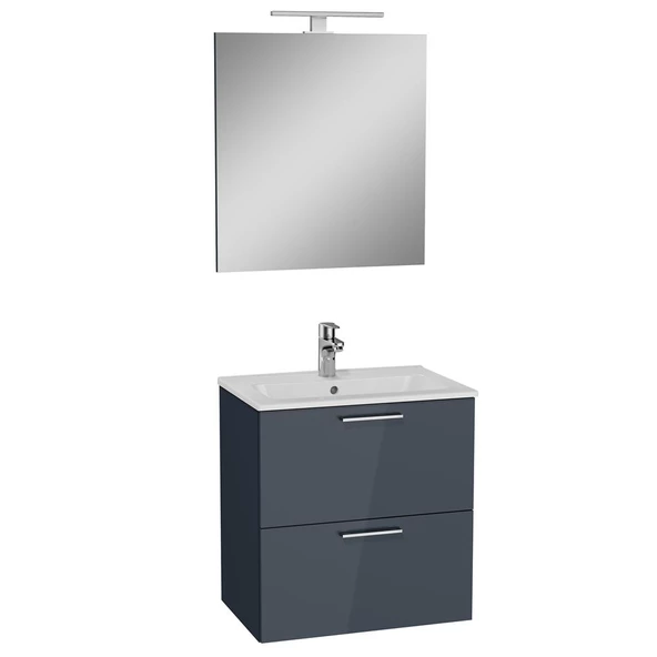 75102 Vitra Mia Demonte Set, 60 cm, Çekmeceli, (Lavabo Dolabı, Aydınlatmalı Ayna), Antrasit