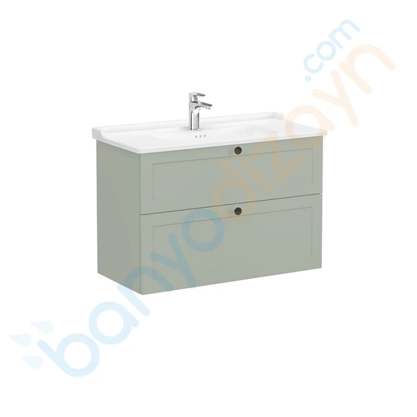 68896 Vitra Root Classic Çift Çekmeceli Lavabo Dolabı, 100 cm, Mat Retro Yeşil (Klasik Lavabo Dahil)
