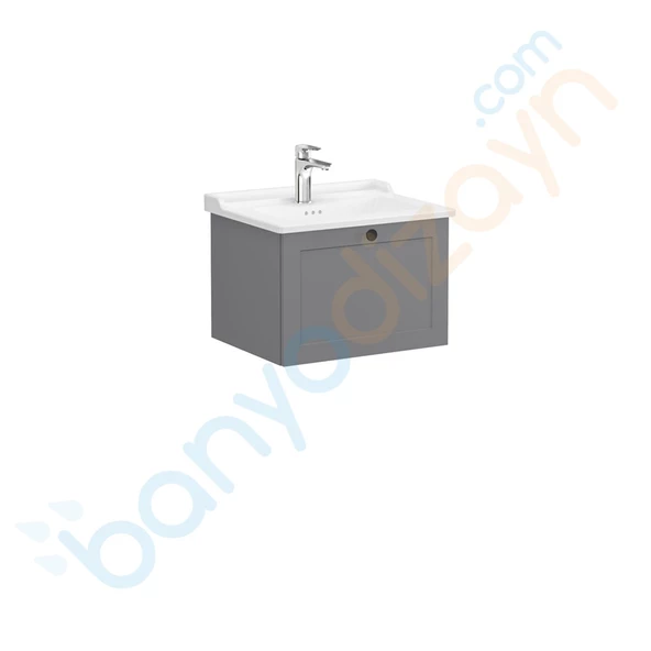 68787 Vitra Root Classic Tek Çekmeceli Lavabo Dolabı, 60 cm, Mat Gri (Klasik Lavabo Dahil) ürün görseli