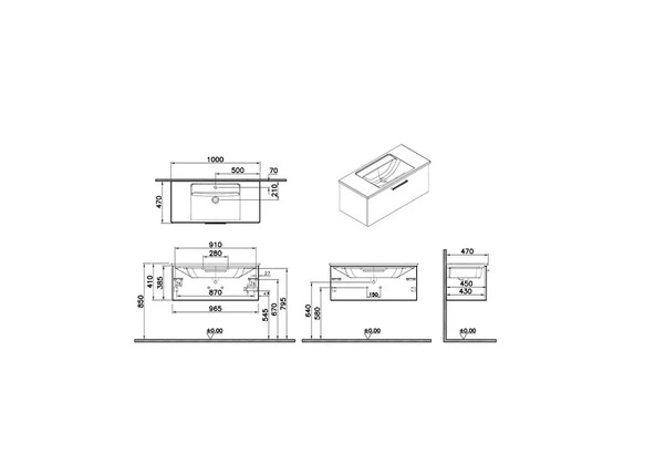 68238 Vitra Root Flat Tek Çekmeceli Lavabo Dolabı, 100 cm, Parlak Beyaz (Köşeli Lavabo Dahil) - Resim 2