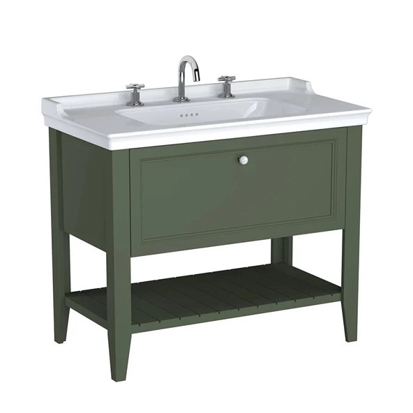65819 Vitra Valarte Neo Tek Çekmeceli Etajerli Lavabo Dolabı, 100 cm, Retro Yeşil (Lavabo Dahil) ürün görseli