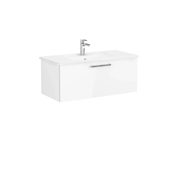 68238 Vitra Root Flat Tek Çekmeceli Lavabo Dolabı, 100 cm, Parlak Beyaz (Köşeli Lavabo Dahil) ürün görseli