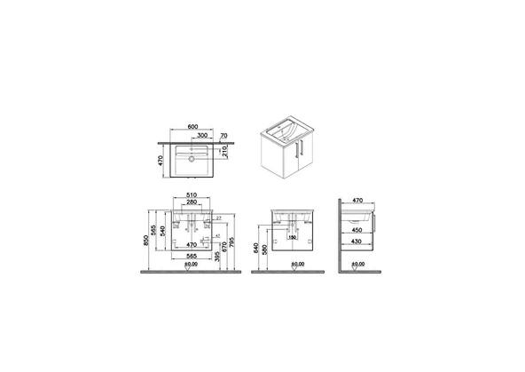 66354 Vitra Root Flat Kapaklı Lavabo Dolabı, 60 cm, Parlak Beyaz (Köşeli Lavabo Dahil) - Resim 3