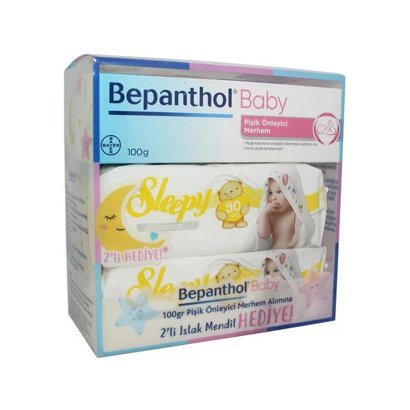 Bepanthol Baby Pişik Önleyici Merhem 100 Gr + 2 Paket Sleepy Sensitive Islak Havlu 90'Lı Armağan