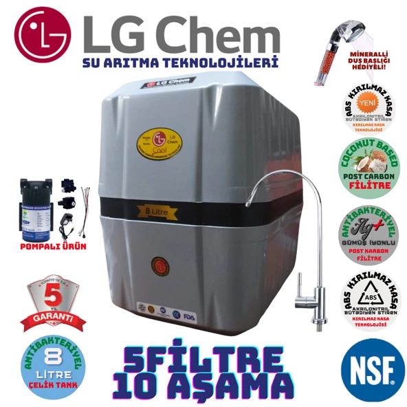 LG Chem COOL GRİ SİYAH POMPALI 8 LİTRE 5 FİLTRE 10 AŞAMA SU ARITMA CİHAZI