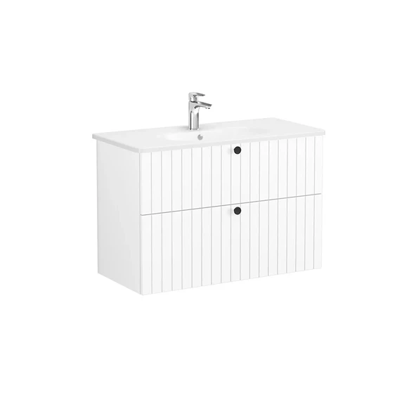 69457 Vitra Root Groove Çift Çekmeceli Lavabo Dolabı, 100 cm, Mat Beyaz (Yuvarlak Lavabo Dahil)