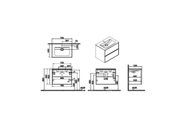 67155 Vitra Metropole Edge Lavabo Dolabı, Çift Çekmeceli, Etajerli Lavabolu, 80 cm, Ceviz - Resim 2
