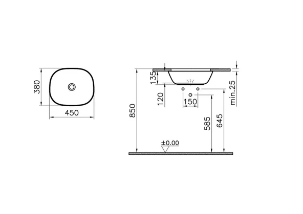 Vitra Plural Kare Alçak Çanak Lavabo, 45 cm, 7810B403-0016 - 3