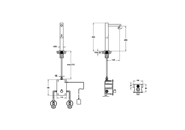A4722136WTC VitrA Origin Fotoselli Tezgah Üstü Lavabo Bataryası (Çift Su girişli, Elektrikli), Mat Siyah - 2