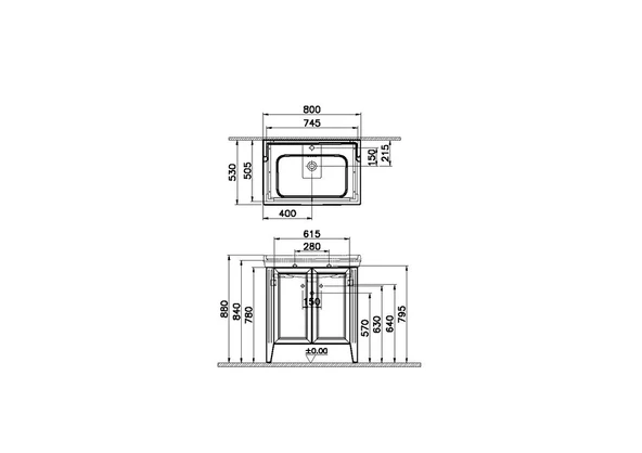 62154 Vitra Valarte Kapaklı Etajerli Lavabo Dolabı, 80 cm, Mat Gri (Lavabo Dahil-Krom Kulplu) - 2